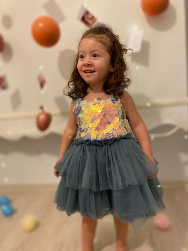 Kız Çocuk Gri Tül Detaylı Abiye Elbise - Görsel 3