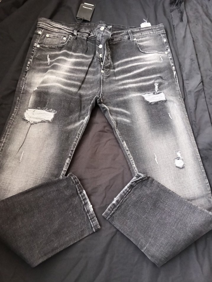 Erkek Koyu Mavi Baskılı Dar Paça Kot Pantolon - Görsel 3