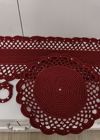 Bordo El Örgüsü Bohem Dekor Seti - Görsel 2