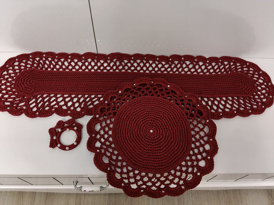 Bordo El Örgüsü Bohem Dekor Seti - Görsel 2