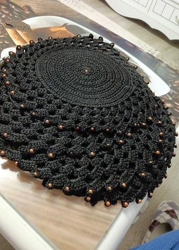 Boncuk detaylı siyah el yapımı dantel seti - Görsel 4