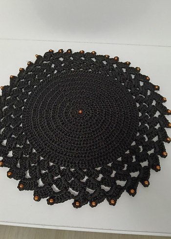 Boncuk detaylı siyah el yapımı dantel seti - Görsel 5