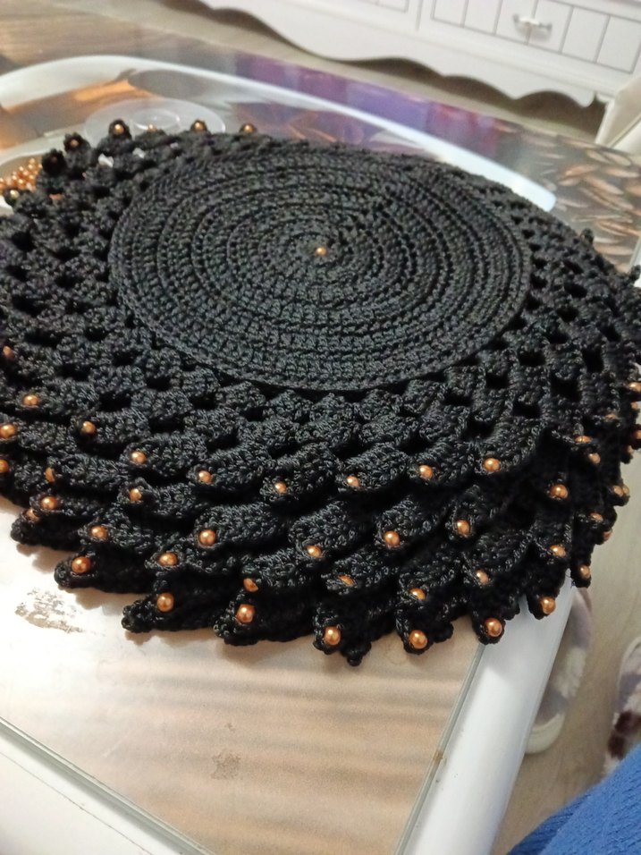 Boncuk detaylı siyah el yapımı dantel seti - Görsel 3