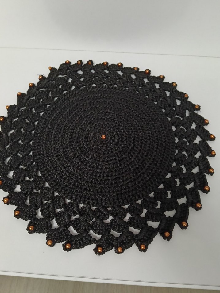 Boncuk detaylı siyah el yapımı dantel seti - Görsel 5