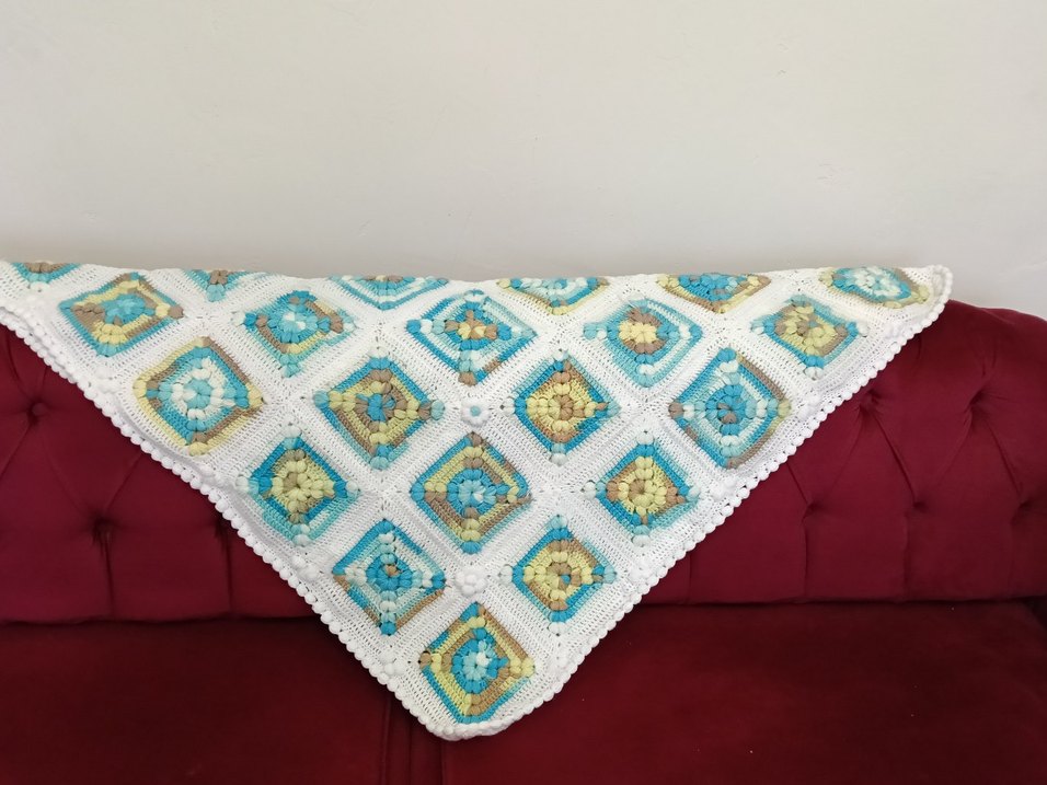 Nakışlı Çok Renkli Örgü Battaniye - Görsel 3