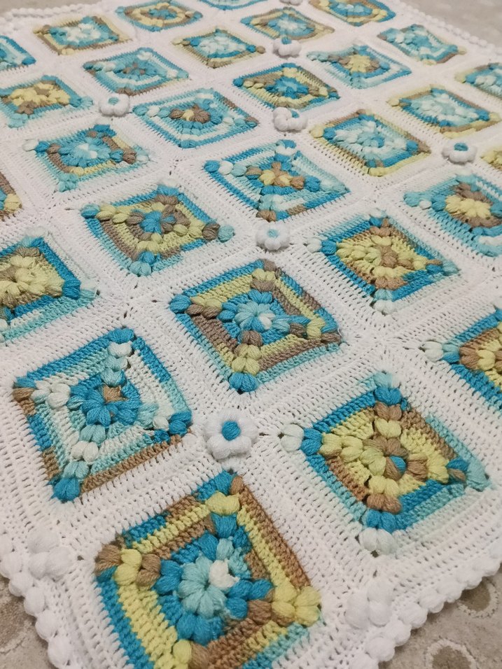 Nakışlı Çok Renkli Örgü Battaniye - Görsel 4