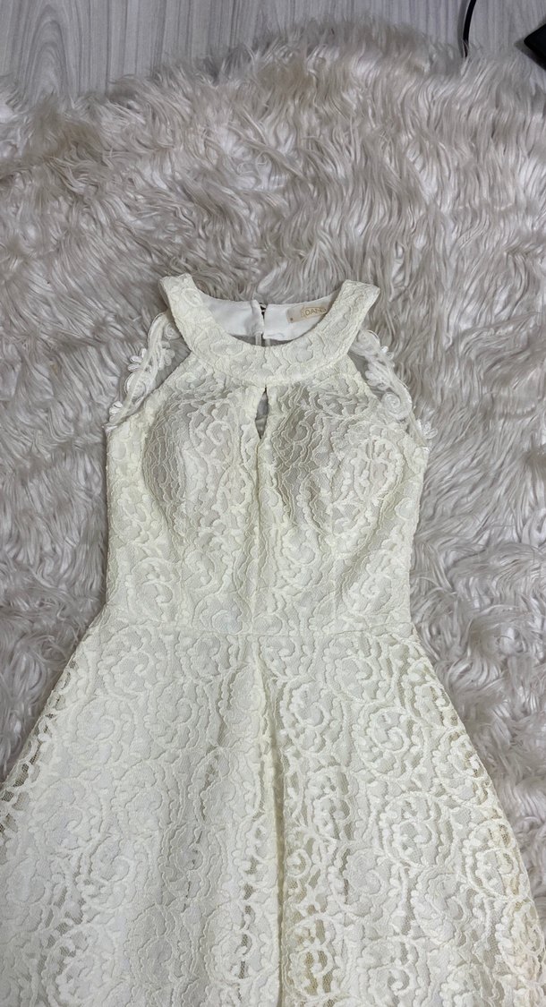 Dantel Detaylı Beyaz Midi Elbise - Görsel 3