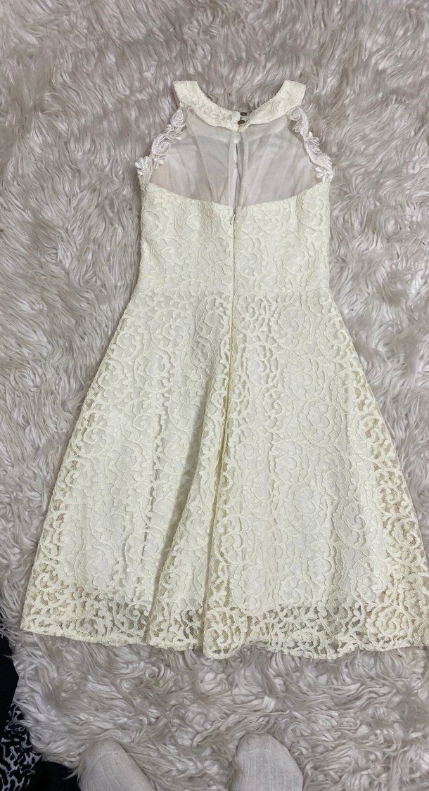 Dantel Detaylı Beyaz Midi Elbise - Görsel 5