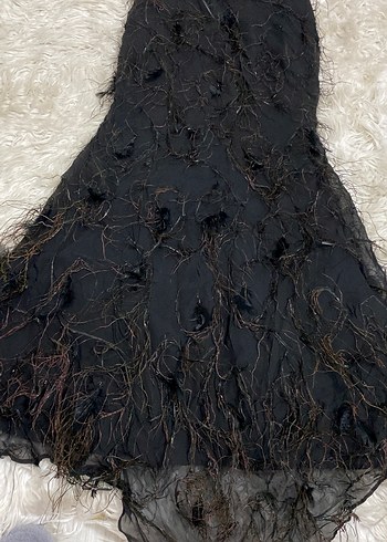 Siyah yeşil detaylı straplez kuş tüyü ve taş detaylı çok havalı - Görsel 7