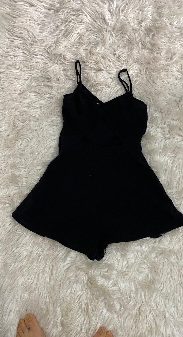 Siyah Mini Askılı Kadın Tulum - Görsel 4