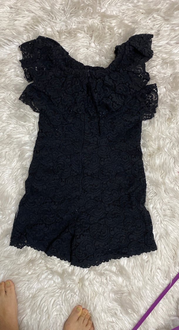 Siyah Dantel Detaylı Mini tulum - Görsel 5