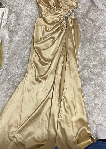 Drapeli Straplez Uzun sten taş işlemeli  Abiye Elbise - Görsel 2