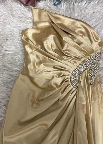 Drapeli Straplez Uzun sten taş işlemeli  Abiye Elbise - Görsel 3