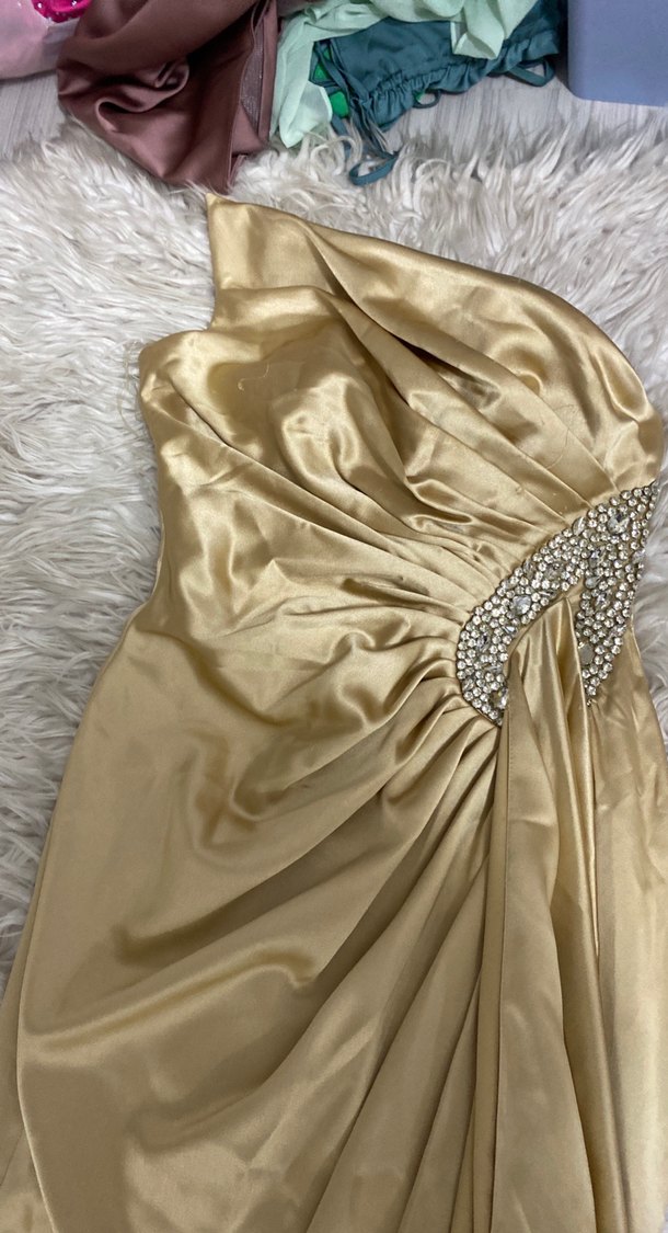 Drapeli Straplez Uzun sten taş işlemeli  Abiye Elbise - Görsel 3