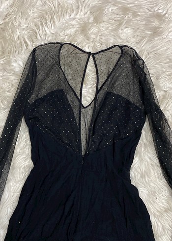 Uzun Kollu Siyah tül detaylı kısa tulum - Görsel 5