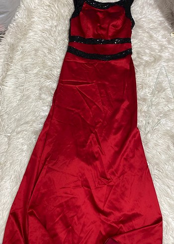 Kırmızı sten  Uzun Abiye Elbise - Görsel 3