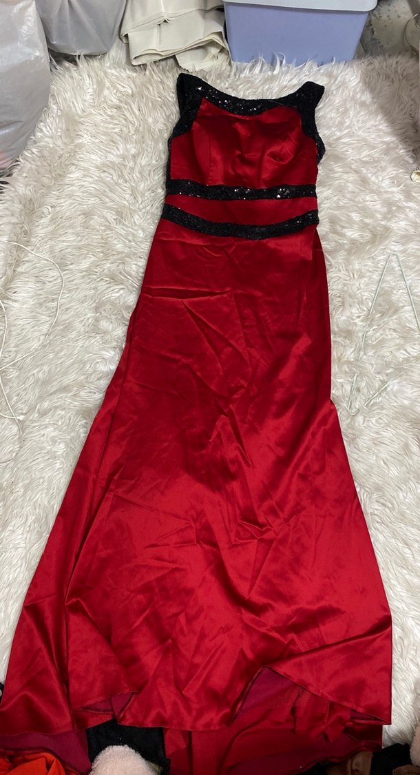 Kırmızı sten  Uzun Abiye Elbise - Görsel 3