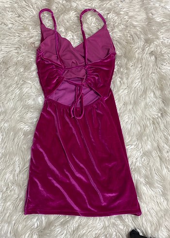 Pembe kadife Drapeli kırveze şık Mini Elbise - Görsel 4