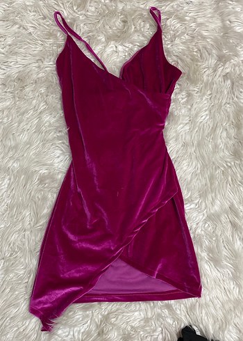 Pembe kadife Drapeli kırveze şık Mini Elbise - Görsel 3