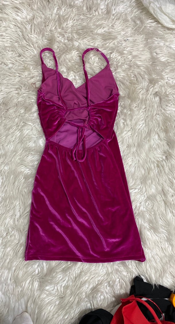 Pembe kadife Drapeli kırveze şık Mini Elbise - Görsel 4