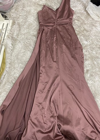 Pudra Drapeli tek omuz sten parlak işlemeli Uzun Abiye Elbise - Görsel 4