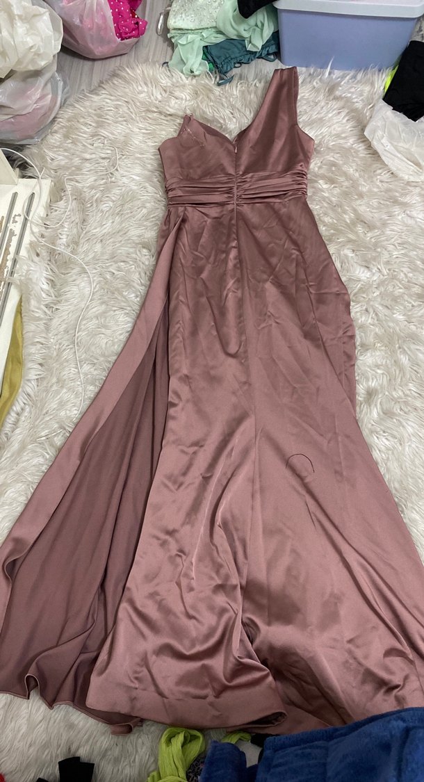 Pudra Drapeli tek omuz sten parlak işlemeli Uzun Abiye Elbise - Görsel 4