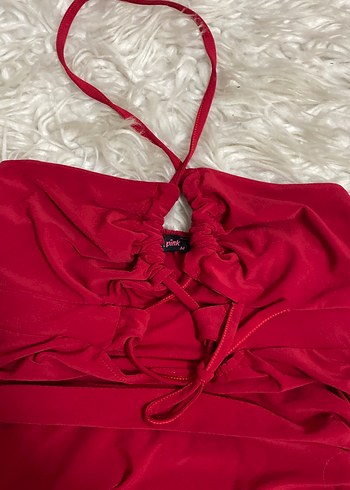 Kırmızı Drapeli V Yaka Mini Elbise - Görsel 3