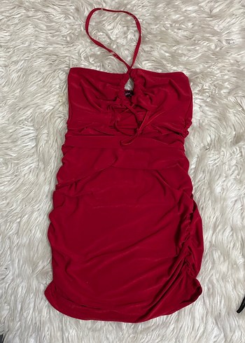 Kırmızı Drapeli V Yaka Mini Elbise - Görsel 2