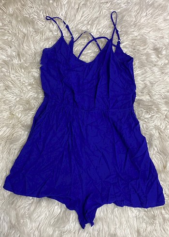 Mavi Drapeli Askılı kısa tulum - Görsel 2