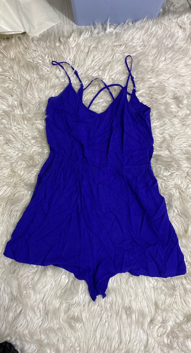 Mavi Drapeli Askılı kısa tulum - Görsel 2