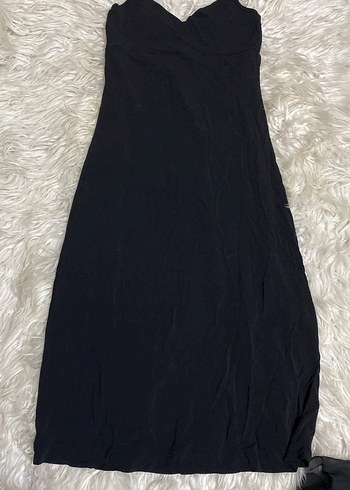 Siyah V Yakalı İnce Askılı Midi Elbise - Görsel 2