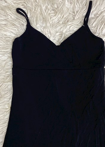 Siyah V Yakalı İnce Askılı Midi Elbise - Görsel 3