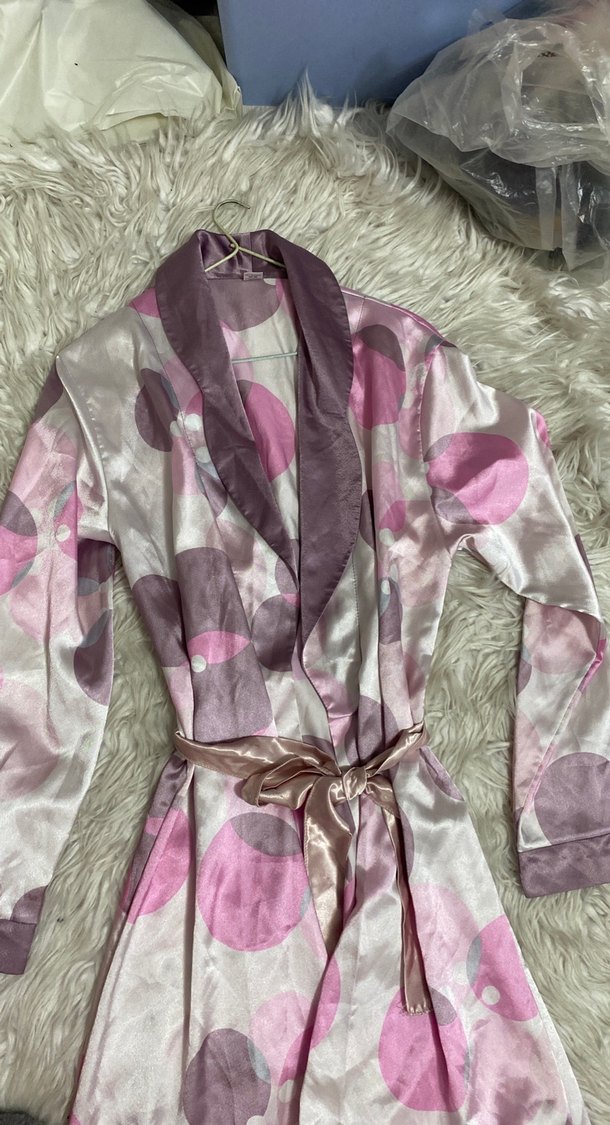 Pembe Batik Desenli Uzun Kadın Sabahlık - Görsel 2