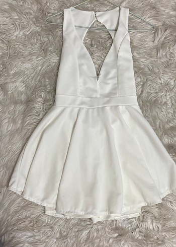 Beyaz V Yaka Mini kısa tulum - Görsel 2