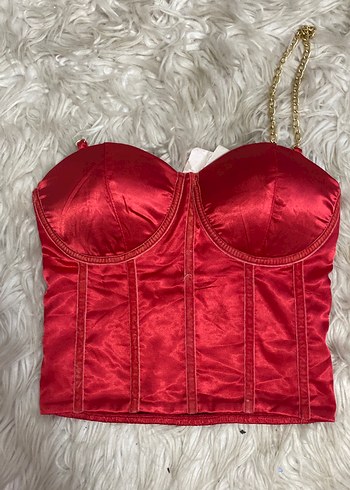 Zincir Detaylı Kırmızı Mini Bustiyer - Görsel 2