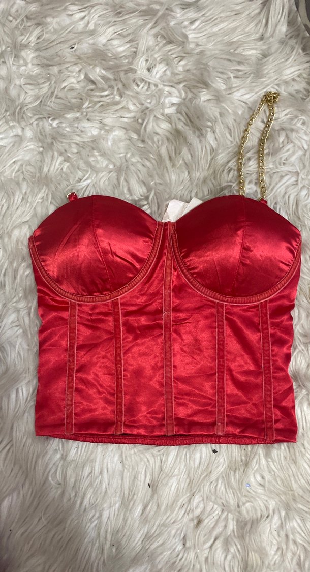 Zincir Detaylı Kırmızı Mini Bustiyer - Görsel 2