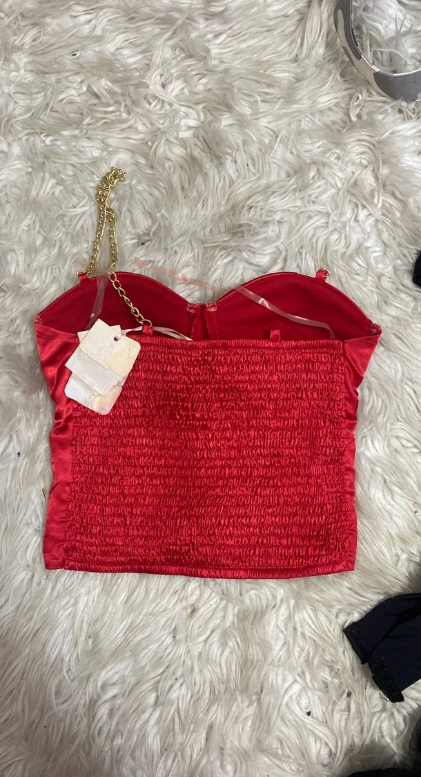 Zincir Detaylı Kırmızı Mini Bustiyer - Görsel 3