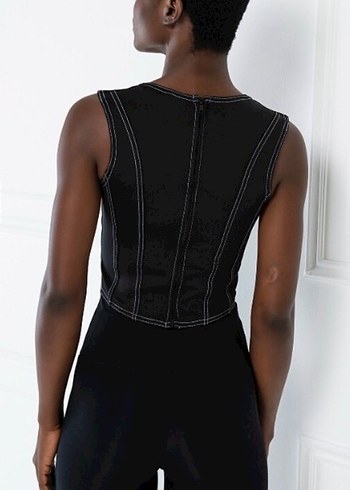 Siyah Denim Korse Büstiyer kuş gözü - Görsel 2