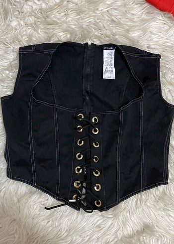 Siyah Denim Korse Büstiyer kuş gözü - Görsel 3