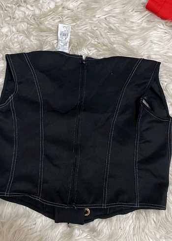 Siyah Denim Korse Büstiyer kuş gözü - Görsel 4