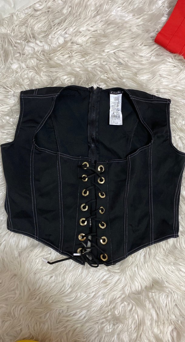 Siyah Denim Korse Büstiyer kuş gözü - Görsel 3