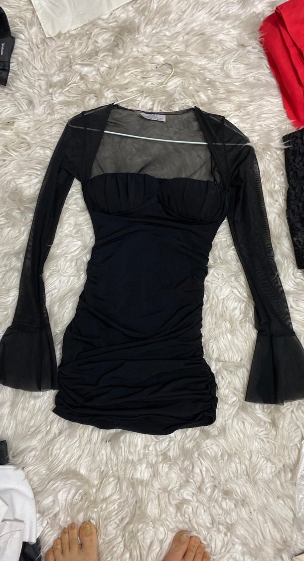 Siyah Straplez Mini Gotik Elbise - Görsel 3