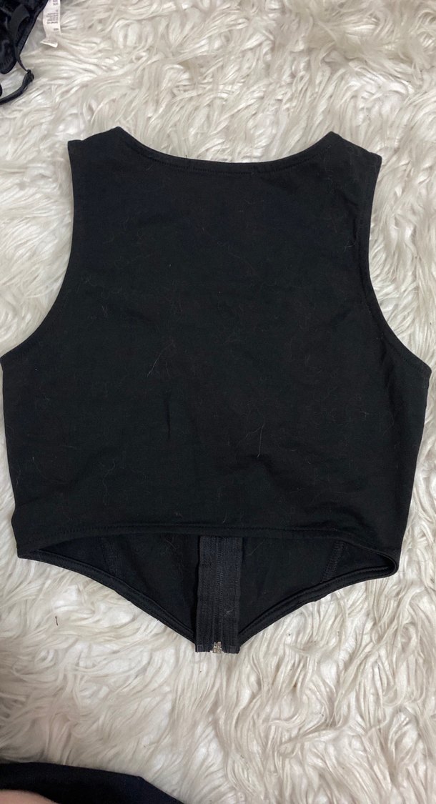 Fermuarlı Siyah Kadın Goth Büstiyer - Görsel 3