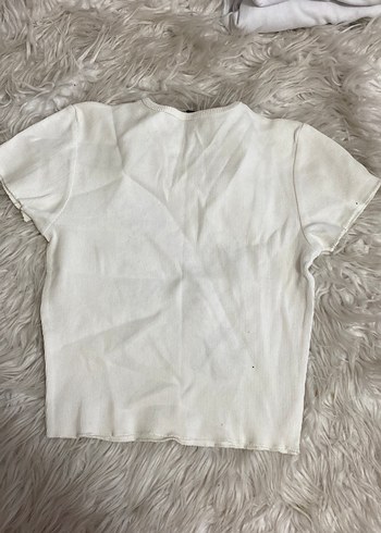 Kız Çocuk baskılı krem tişört - Görsel 5