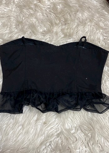 Siyah Straplez Gotik Fırfırlı Büstiyer - Görsel 3