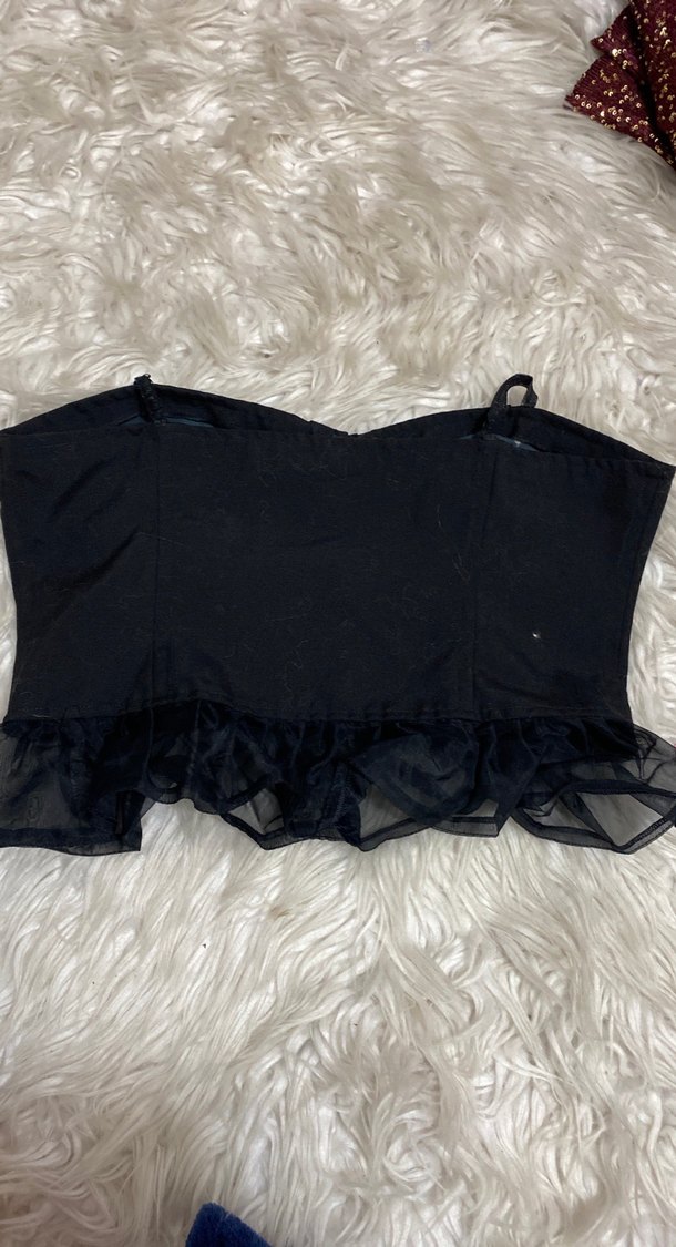 Siyah Straplez Gotik Fırfırlı Büstiyer - Görsel 3