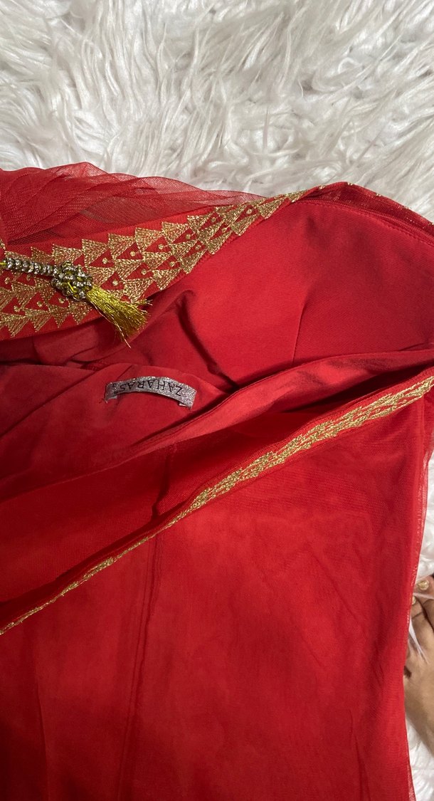 Kırmızı şifon tek omuz Uzun Abiye Elbise - Görsel 4