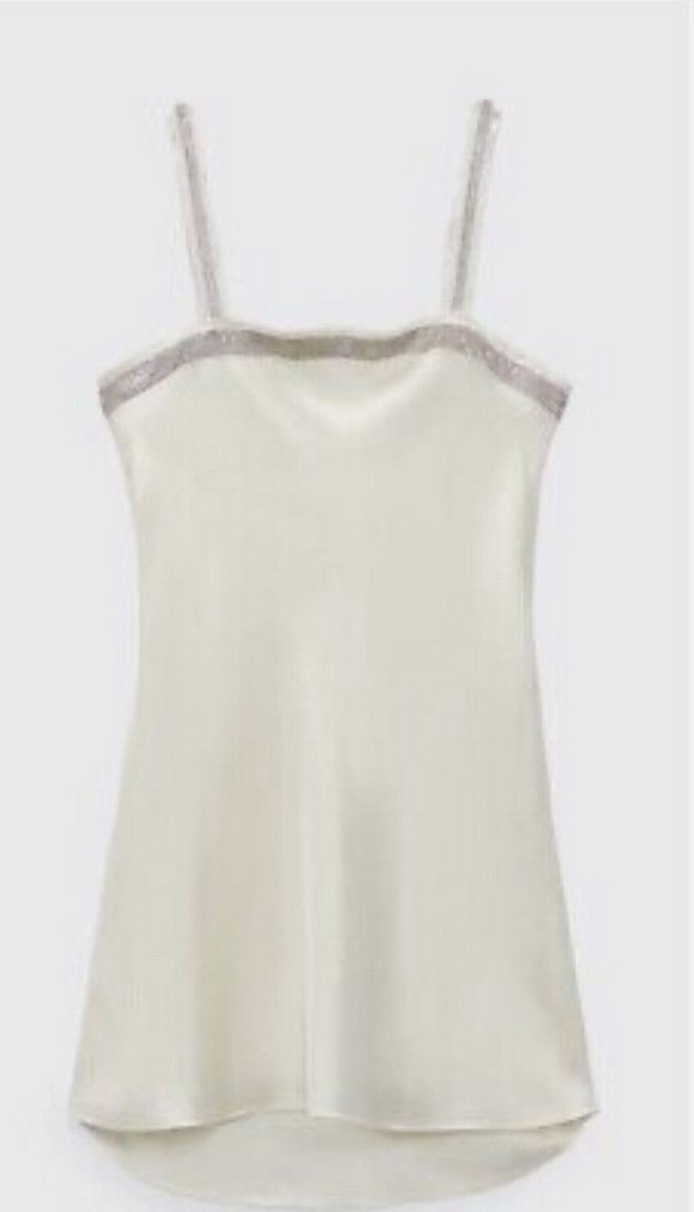 Beyaz ipekli saten Straplez Parlak taşlı Mini  Elbise - Görsel 2