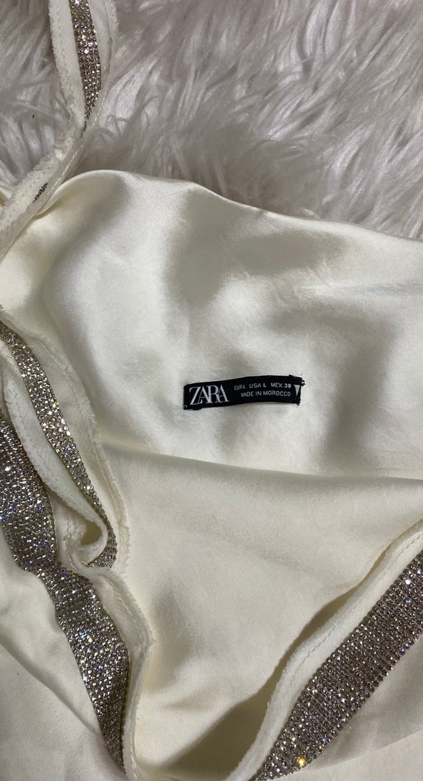 Beyaz ipekli saten Straplez Parlak taşlı Mini  Elbise - Görsel 5