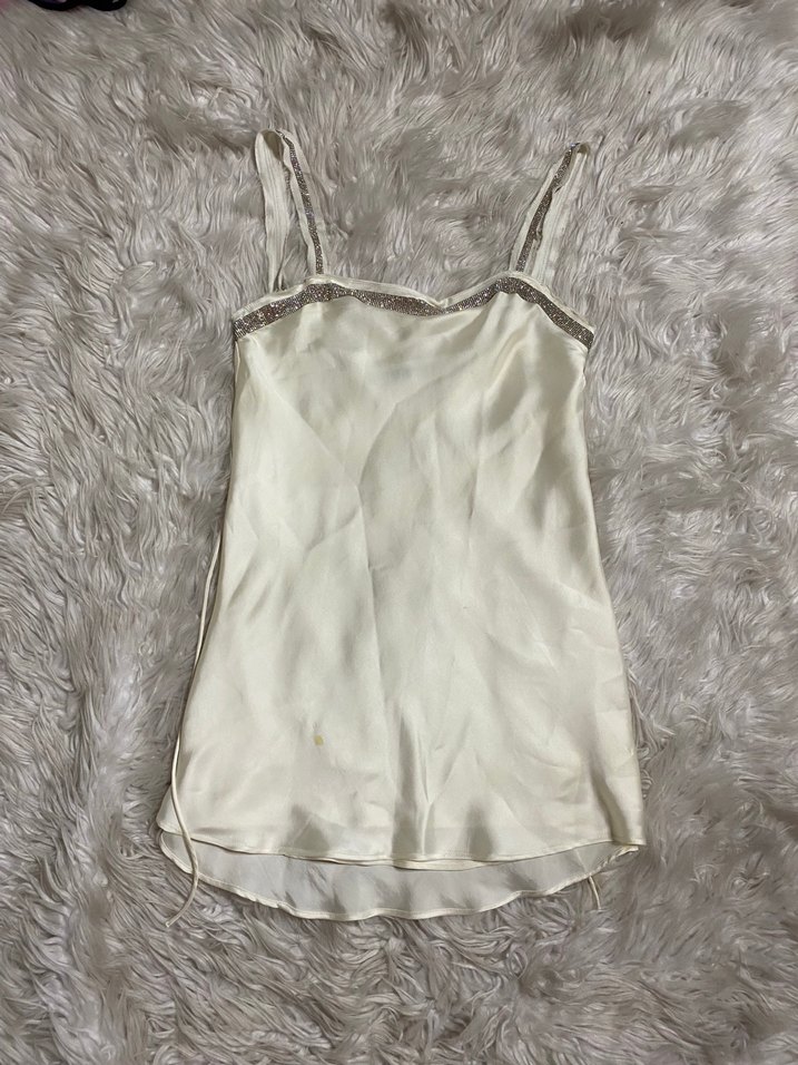 Beyaz ipekli saten Straplez Parlak taşlı Mini  Elbise - Görsel 4